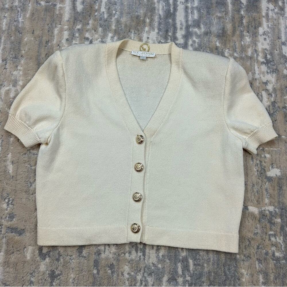 Vintage St. John Basics Ivory Color Acrylic Short Sleeve Sweater Cardigan Medium